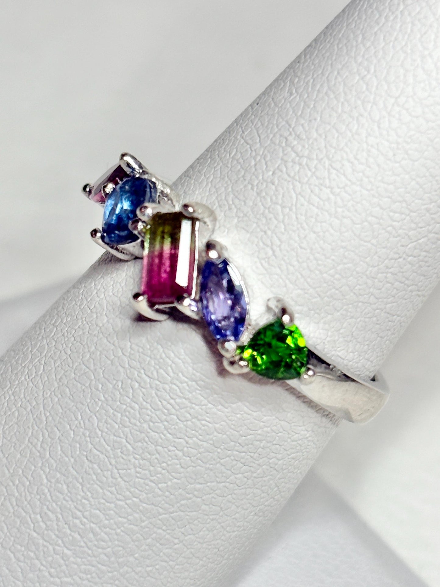 Watermelon Tourmaline Multi Gem Ring in Sterling Silver size 8 - NewLifeJewelryVault