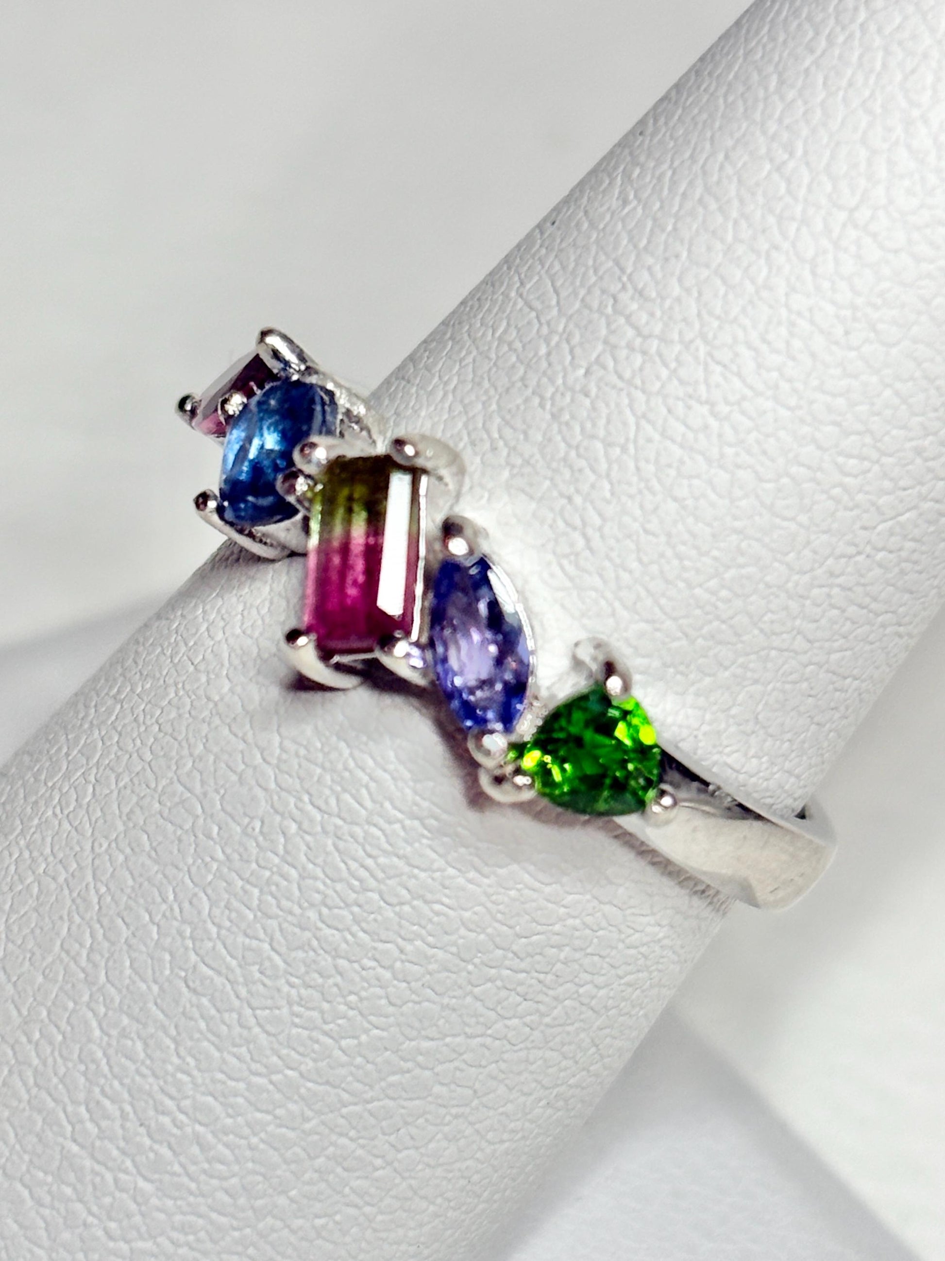 Watermelon Tourmaline Multi Gem Ring in Sterling Silver size 8 - NewLifeJewelryVault