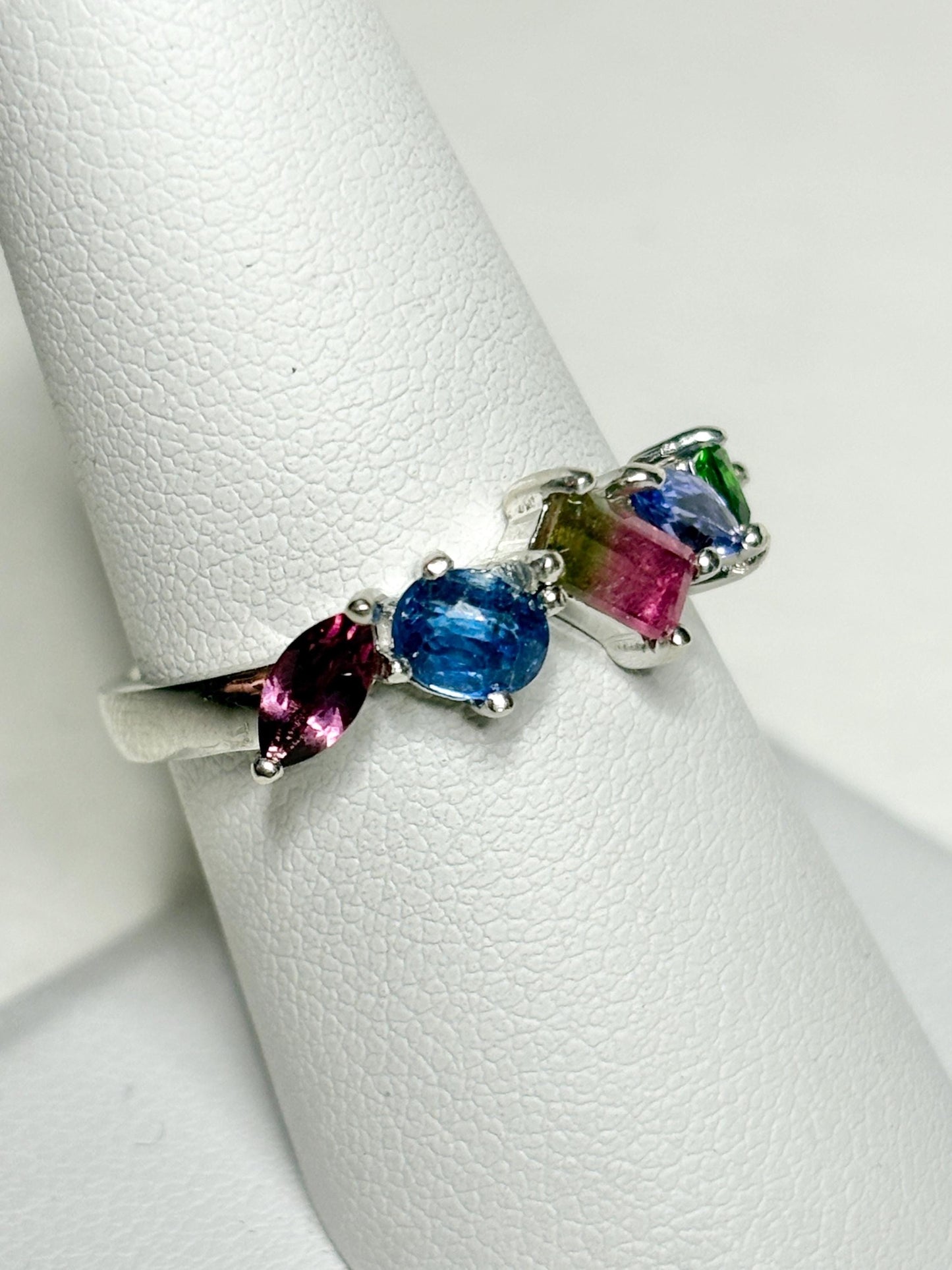 Watermelon Tourmaline Multi Gem Ring in Sterling Silver size 8 - NewLifeJewelryVault