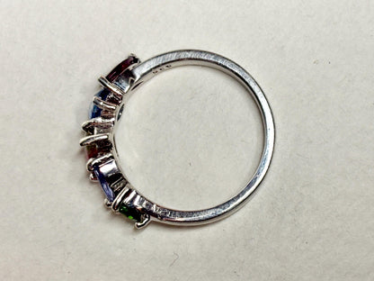 Watermelon Tourmaline Multi Gem Ring in Sterling Silver size 8 - NewLifeJewelryVault