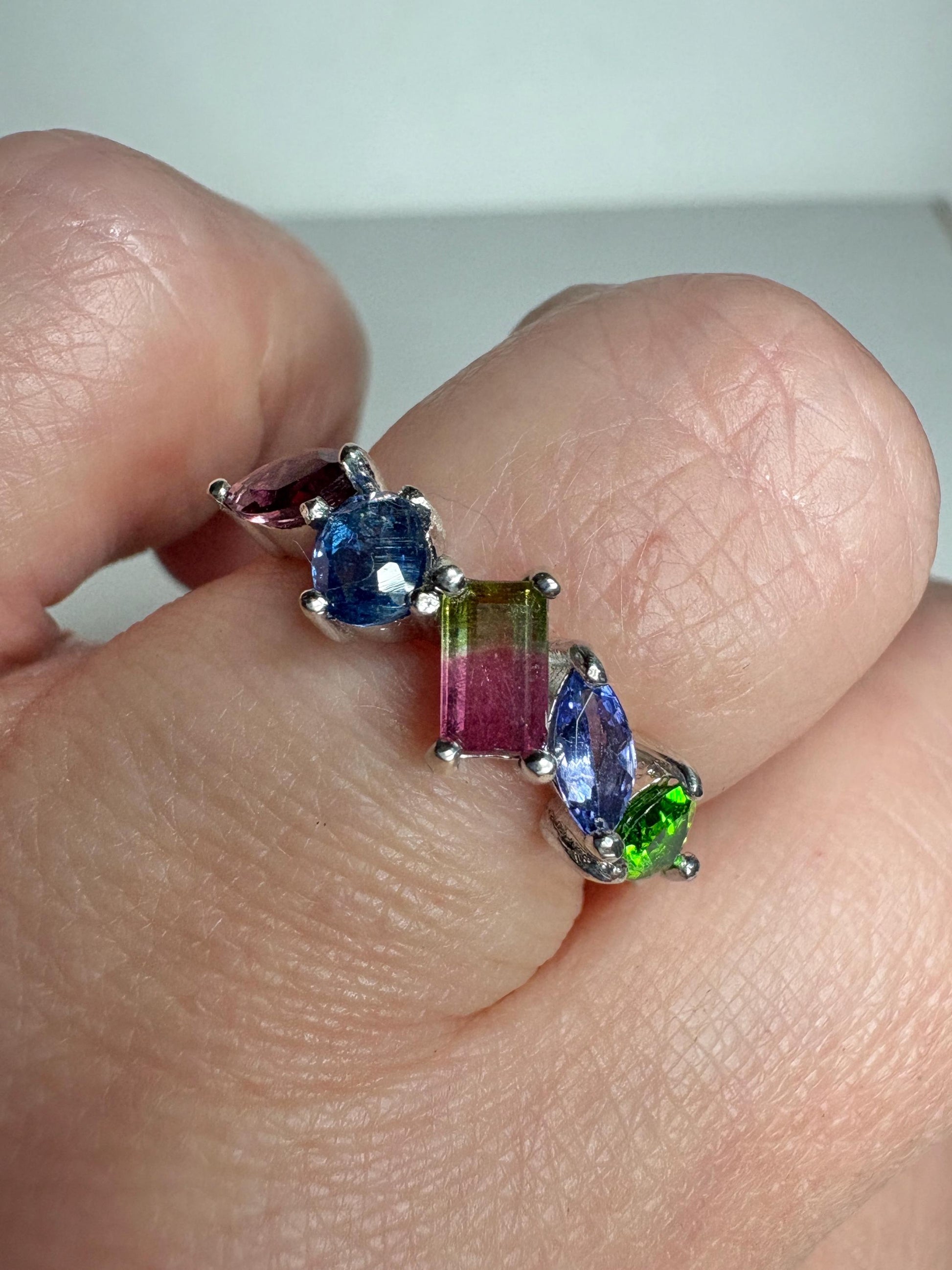 Watermelon Tourmaline Multi Gem Ring in Sterling Silver size 8 - NewLifeJewelryVault