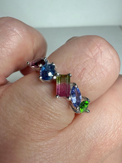 Watermelon Tourmaline Multi Gem Ring in Sterling Silver size 8 - NewLifeJewelryVault