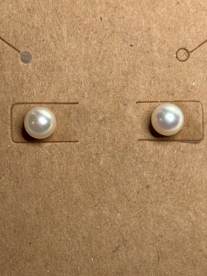 Akoya Cultured Pearl Stud Earrings in Sterling Silver 5.2mm - NewLifeJewelryVault