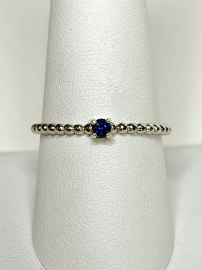 Natural Blue Sapphire Beaded Band Ring Sterling Silver size 9 - NewLifeJewelryVault