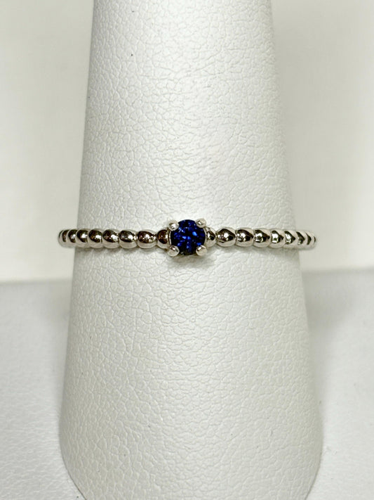 Natural Blue Sapphire Beaded Band Ring Sterling Silver size 9 - NewLifeJewelryVault