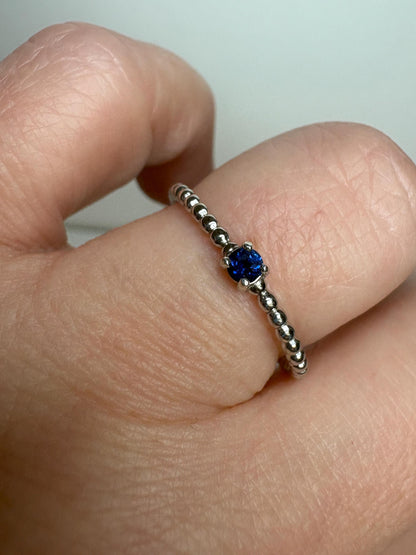 Natural Blue Sapphire Beaded Band Ring Sterling Silver size 9 - NewLifeJewelryVault