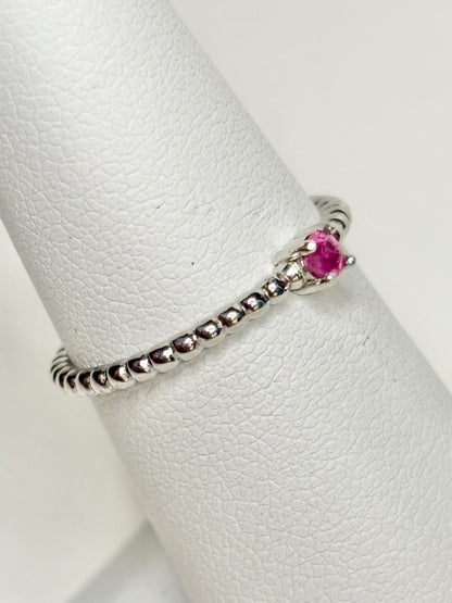 Hot Pink Natural Sapphire Solitaire Beaded Band Ring Sterling Silver size 6 - NewLifeJewelryVault