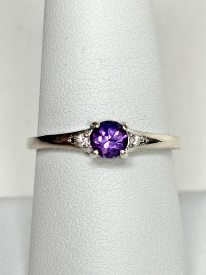 Amethyst and Diamond Ring from Four Peaks Arizona in Sterling Silver COA size 8 - NewLifeJewelryVault