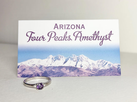 Amethyst and Diamond Ring from Four Peaks Arizona in Sterling Silver COA size 8 - NewLifeJewelryVault