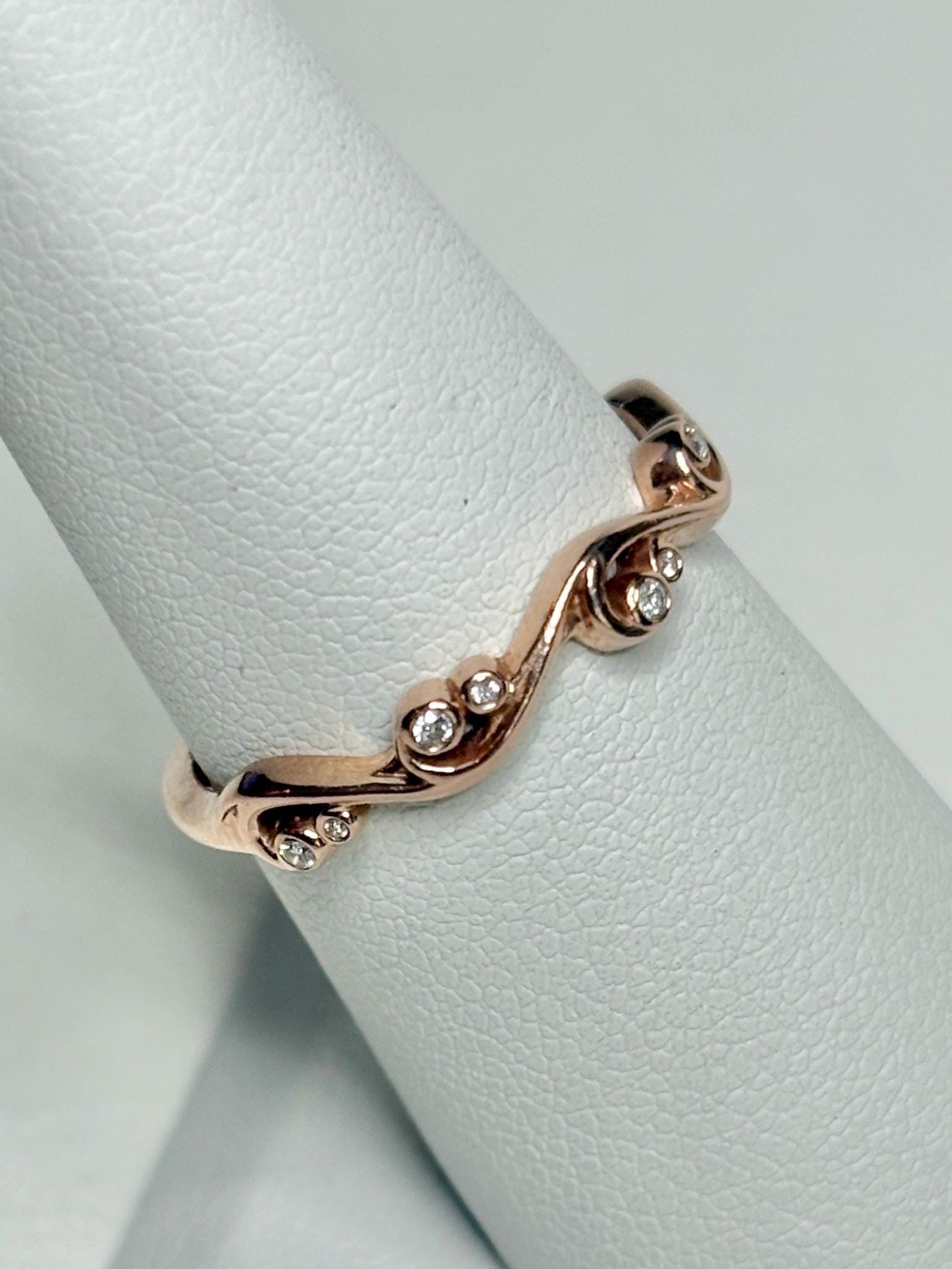 Diamond Bezel Set Swirl Band Ring Solid 14k Rose Gold size 7 - NewLifeJewelryVault