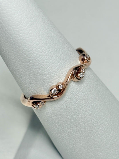 Diamond Bezel Set Swirl Band Ring Solid 14k Rose Gold size 7 - NewLifeJewelryVault