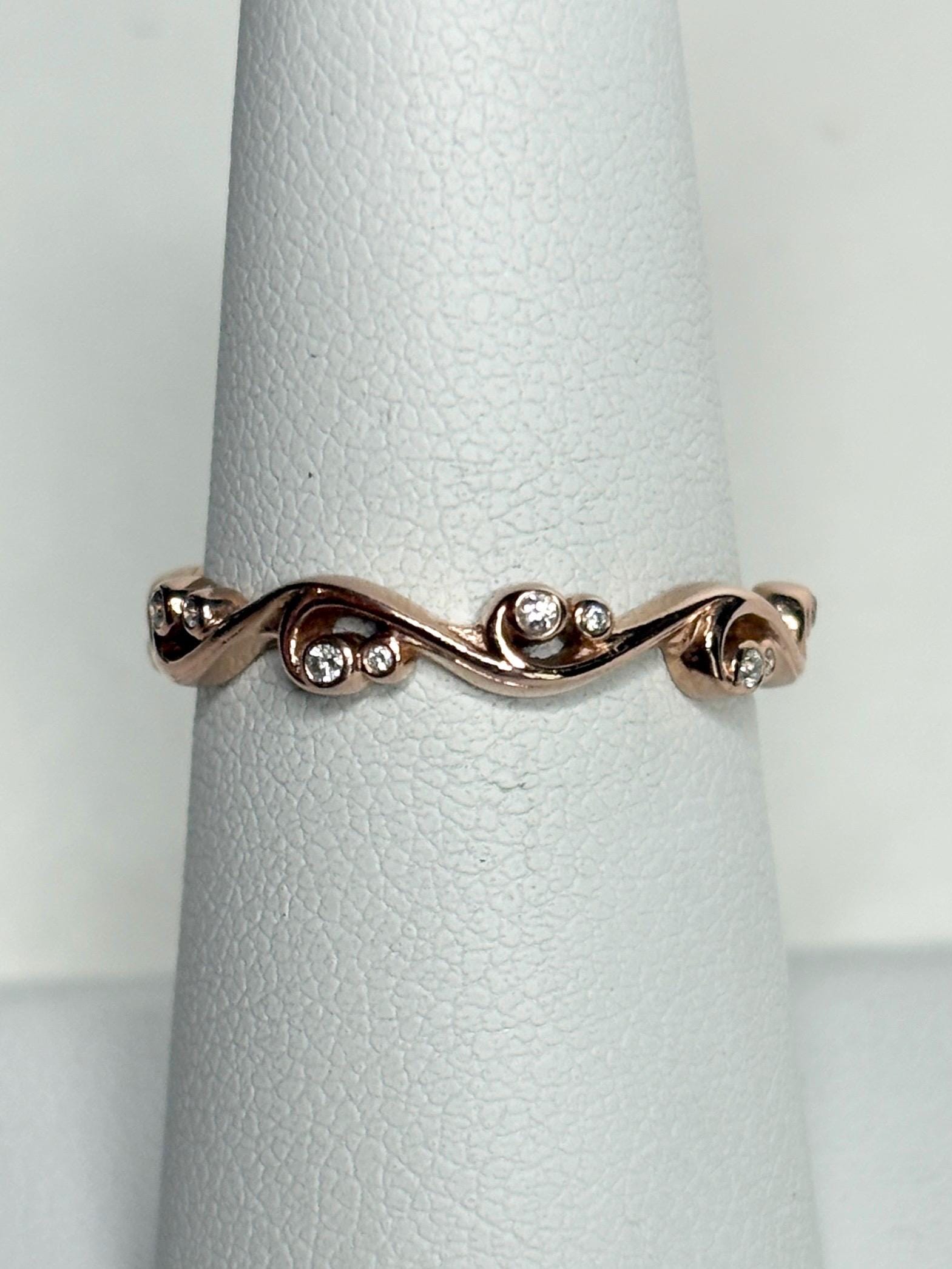 Diamond Bezel Set Swirl Band Ring Solid 14k Rose Gold size 7 - NewLifeJewelryVault