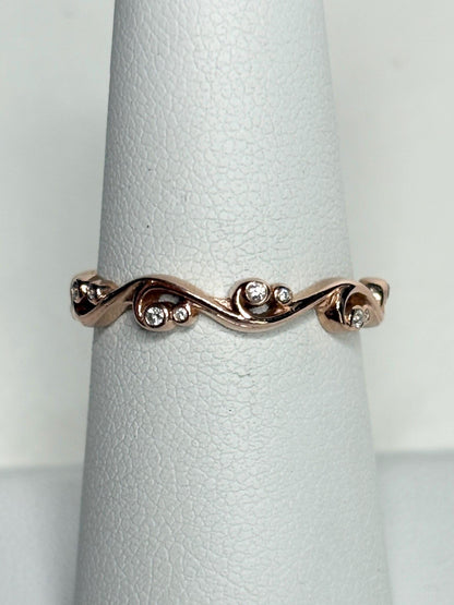 Diamond Bezel Set Swirl Band Ring Solid 14k Rose Gold size 7 - NewLifeJewelryVault