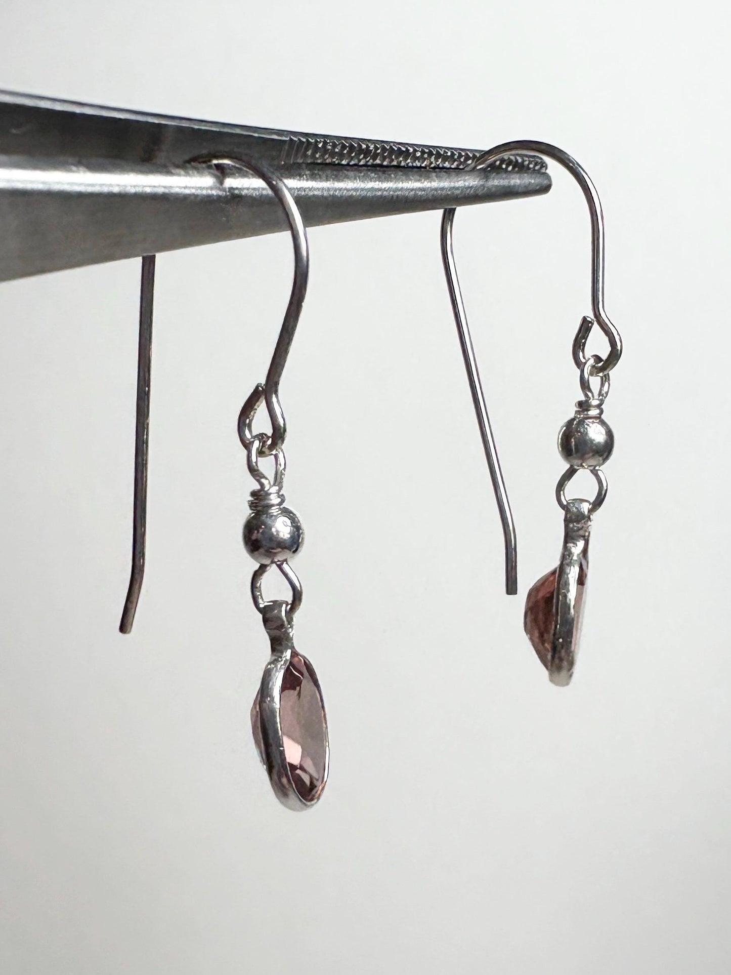 Natural Blush Pink Zircon Bezel Dangle Drop Earrings in Sterling Silver - NewLifeJewelryVault