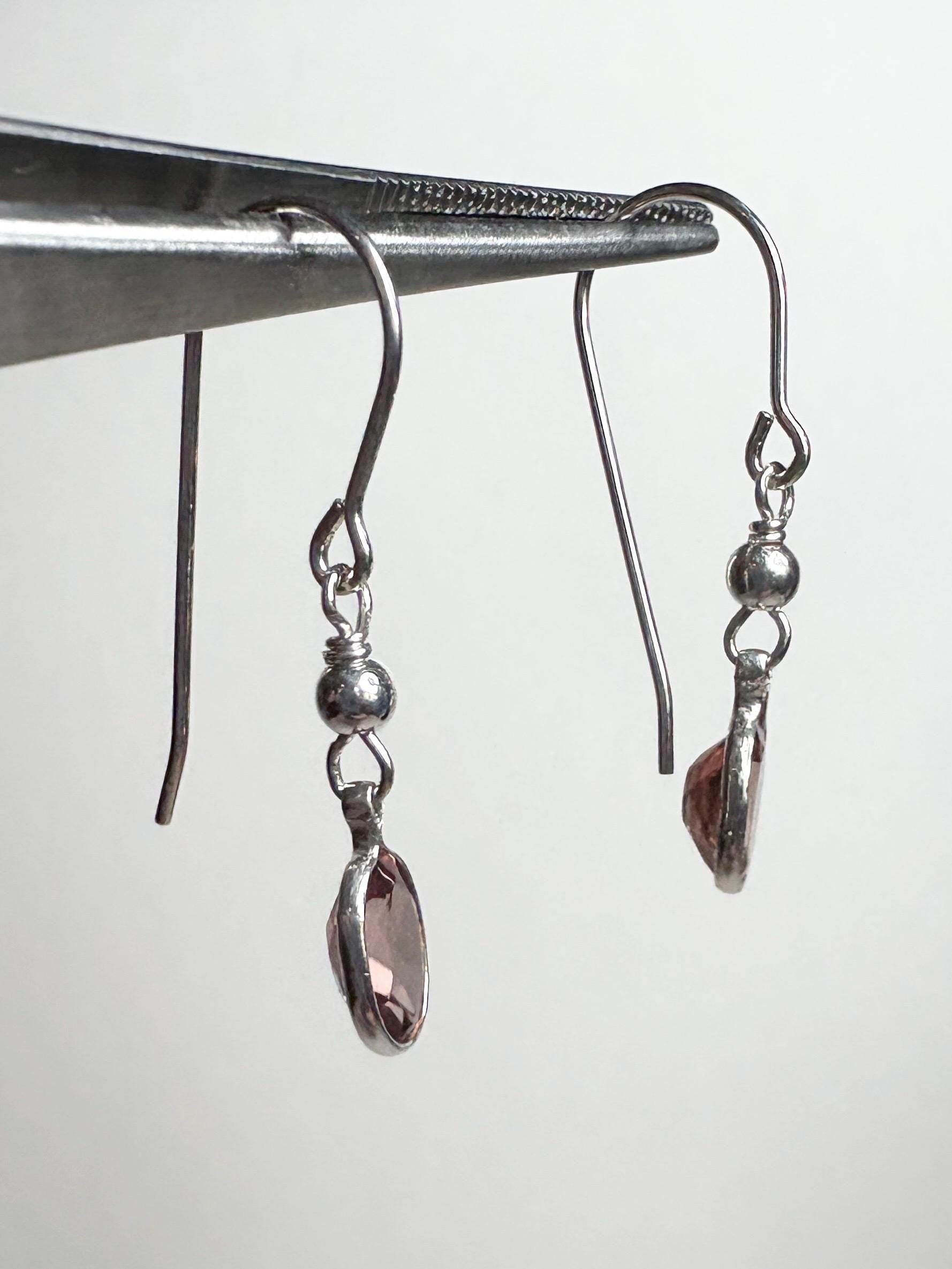 Natural Blush Pink Zircon Bezel Dangle Drop Earrings in Sterling Silver - NewLifeJewelryVault