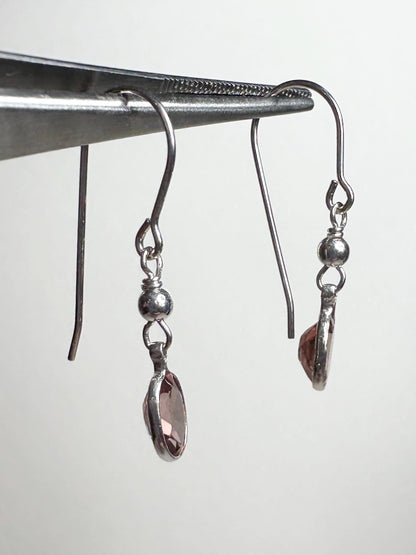 Natural Blush Pink Zircon Bezel Dangle Drop Earrings in Sterling Silver - NewLifeJewelryVault