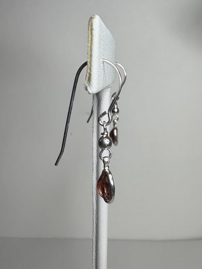 Natural Blush Pink Zircon Bezel Dangle Drop Earrings in Sterling Silver - NewLifeJewelryVault