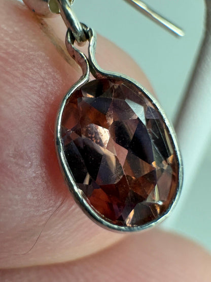 Natural Blush Pink Zircon Bezel Dangle Drop Earrings in Sterling Silver - NewLifeJewelryVault