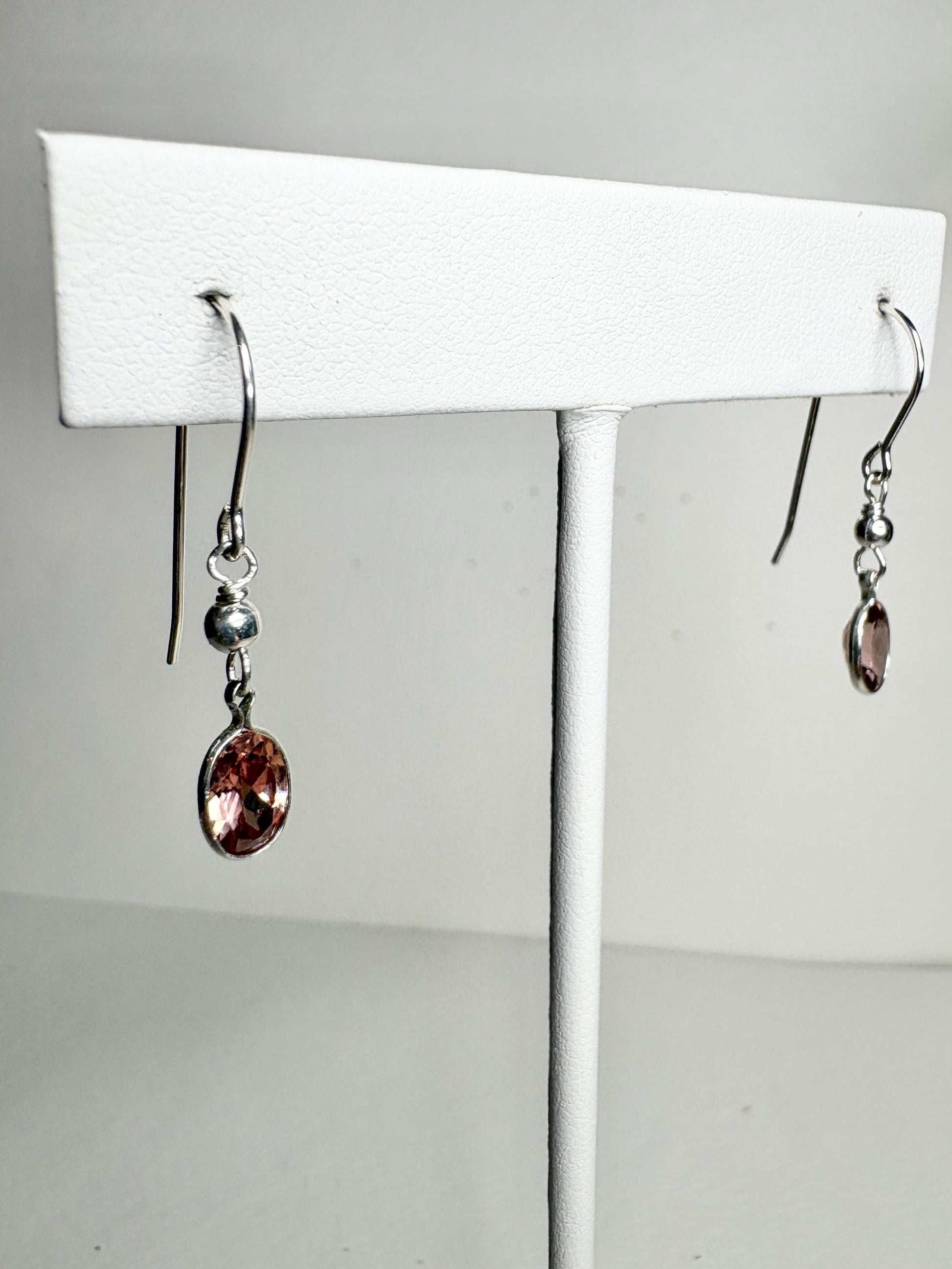 Natural Blush Pink Zircon Bezel Dangle Drop Earrings in Sterling Silver - NewLifeJewelryVault