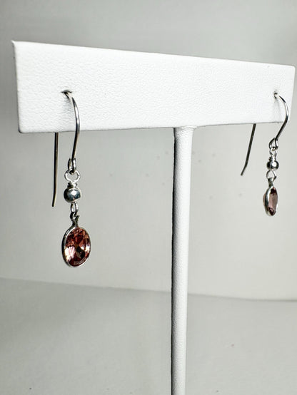 Natural Blush Pink Zircon Bezel Dangle Drop Earrings in Sterling Silver - NewLifeJewelryVault
