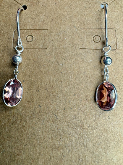 Natural Blush Pink Zircon Bezel Dangle Drop Earrings in Sterling Silver - NewLifeJewelryVault