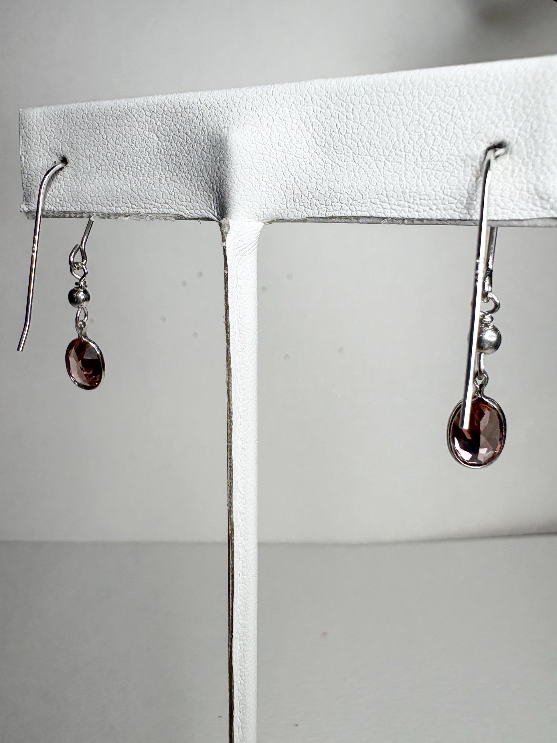 Natural Blush Pink Zircon Bezel Dangle Drop Earrings in Sterling Silver - NewLifeJewelryVault