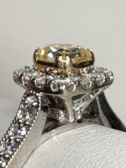 Natural Yellow Diamond Halo Ring Solid 14k Gold size 6.75 Certified - NewLifeJewelryVault