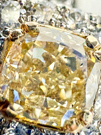 Natural Yellow Diamond Halo Ring Solid 14k Gold size 6.75 Certified - NewLifeJewelryVault
