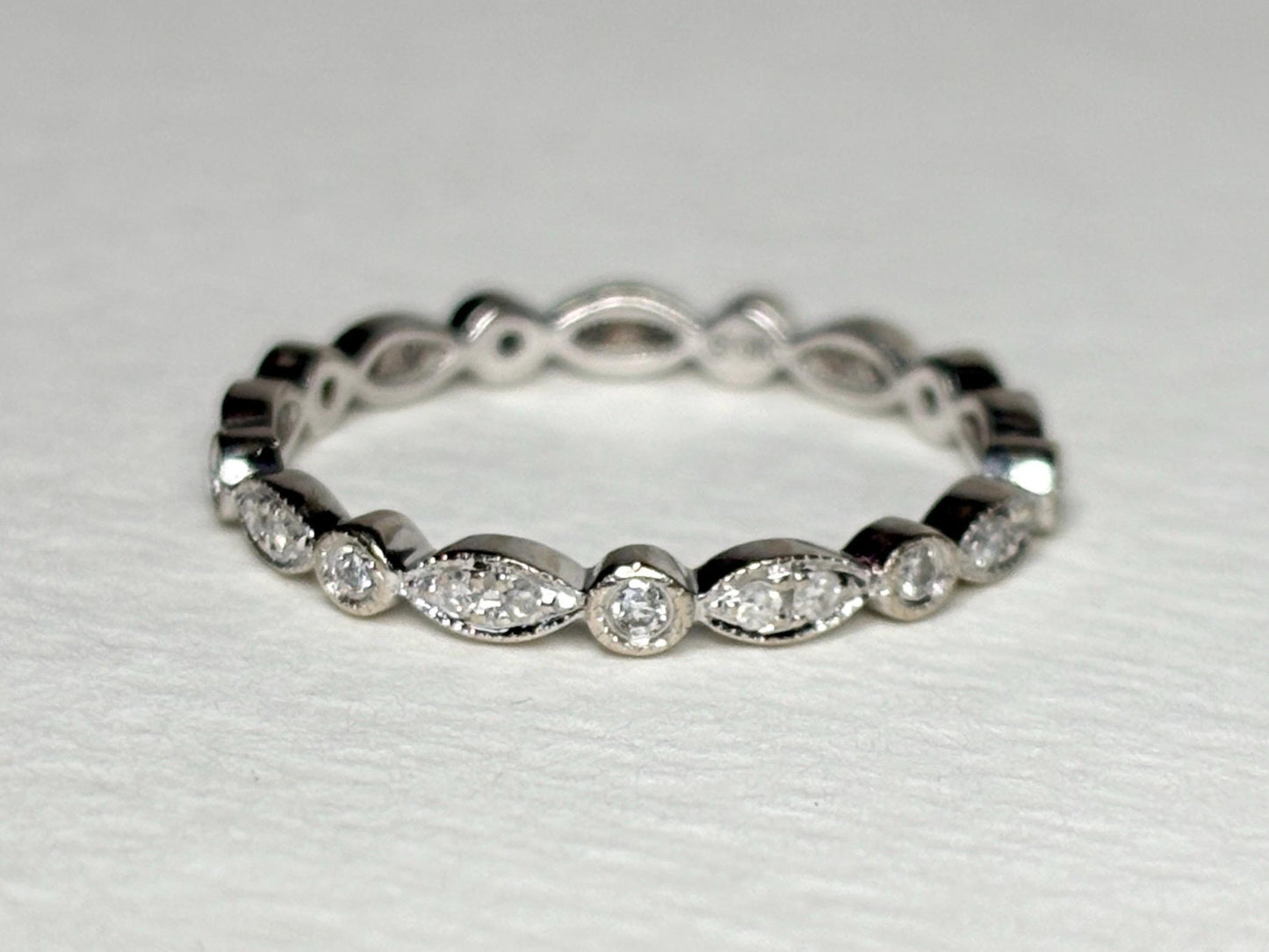 Natural Diamond Milgrain Full Eternity Band Ring Solid 14k White Gold size 6 - NewLifeJewelryVault