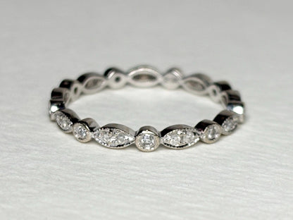 Natural Diamond Milgrain Full Eternity Band Ring Solid 14k White Gold size 6 - NewLifeJewelryVault