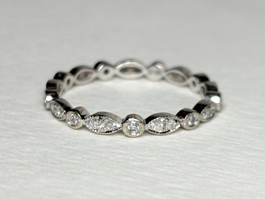 Natural Diamond Milgrain Full Eternity Band Ring Solid 14k White Gold size 6 - NewLifeJewelryVault