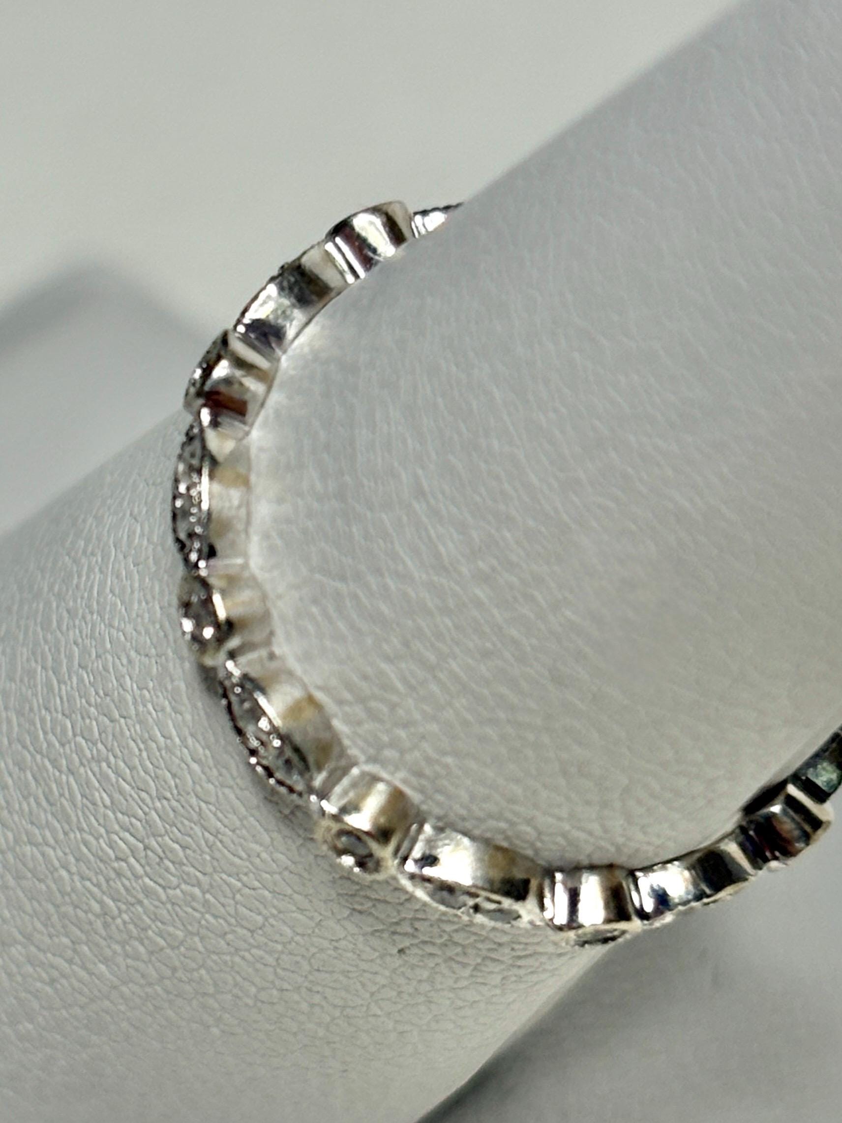 Natural Diamond Milgrain Full Eternity Band Ring Solid 14k White Gold size 6 - NewLifeJewelryVault