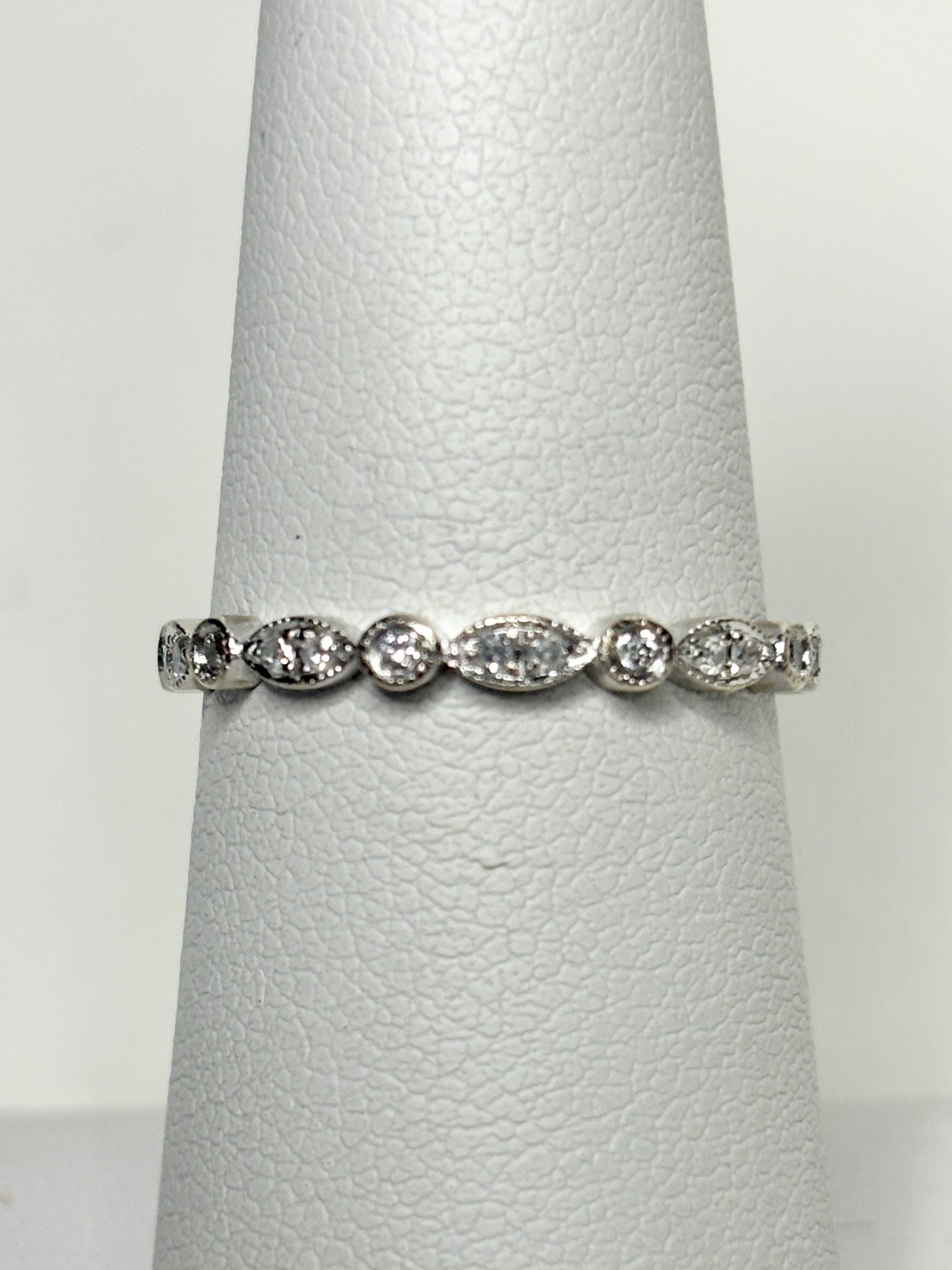 Natural Diamond Milgrain Full Eternity Band Ring Solid 14k White Gold size 6 - NewLifeJewelryVault