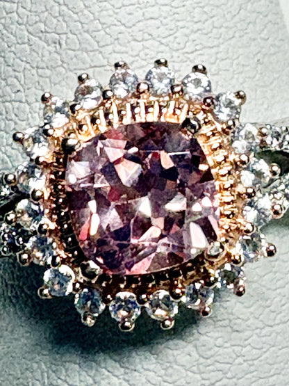 Simulated Morganite Halo Ring in Sterling Silver size 6.75 - NewLifeJewelryVault