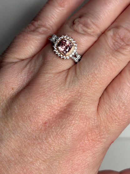Simulated Morganite Halo Ring in Sterling Silver size 6.75 - NewLifeJewelryVault