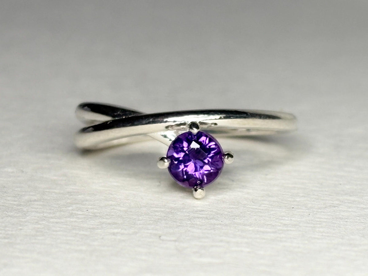 Arizona Amethyst Four Peaks Bypass Ring Sterling Silver 5mm size 6.75 - NewLifeJewelryVault