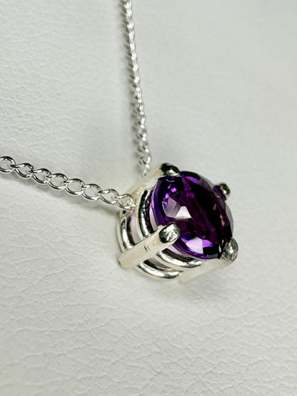 Four Peaks Amethyst from Arizona Solitaire Necklace Sterling Silver 5mm 20" - NewLifeJewelryVault