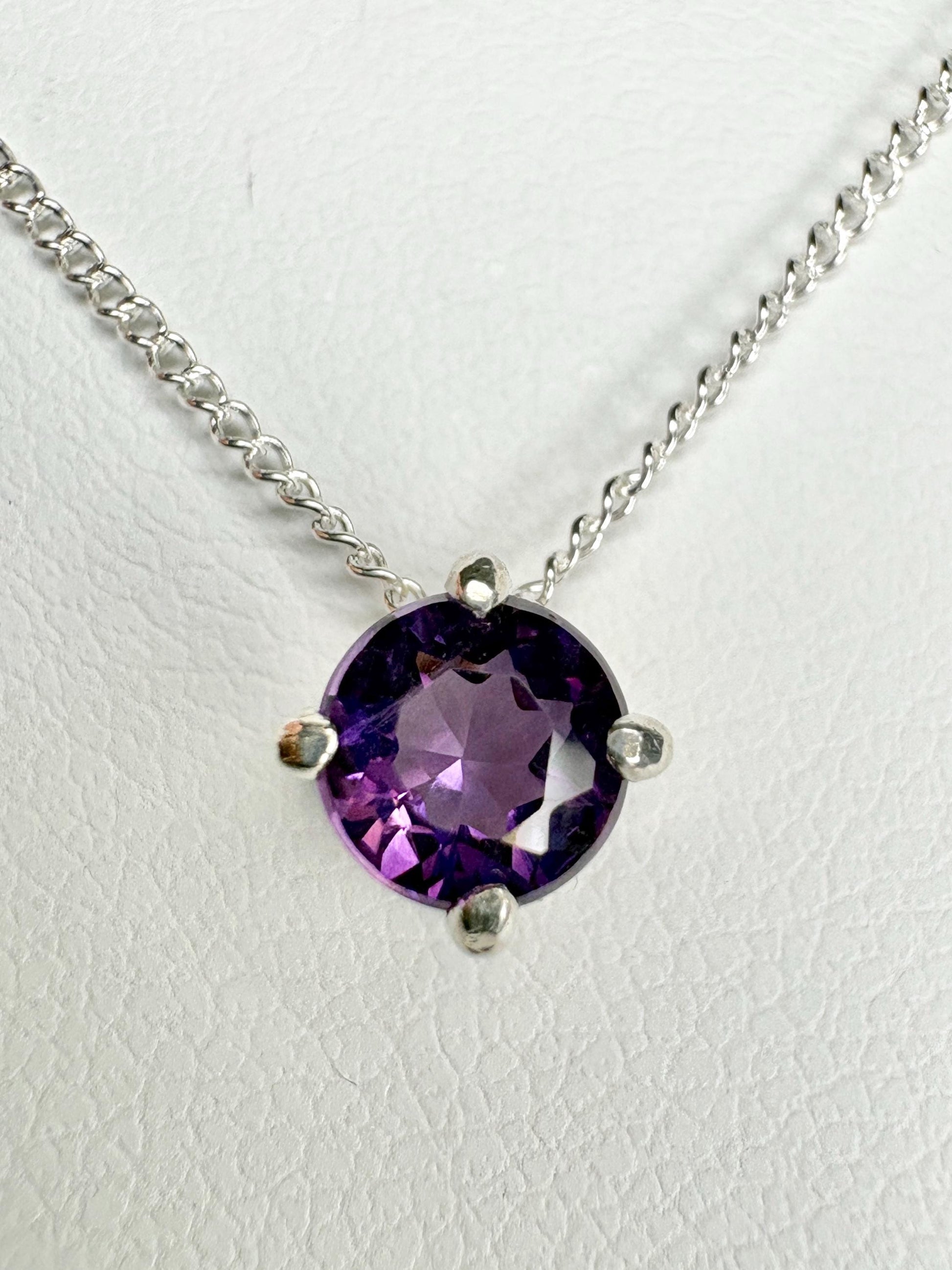 Four Peaks Amethyst from Arizona Solitaire Necklace Sterling Silver 5mm 20" - NewLifeJewelryVault