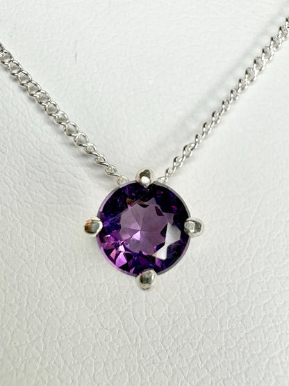 Four Peaks Amethyst from Arizona Solitaire Necklace Sterling Silver 5mm 20" - NewLifeJewelryVault