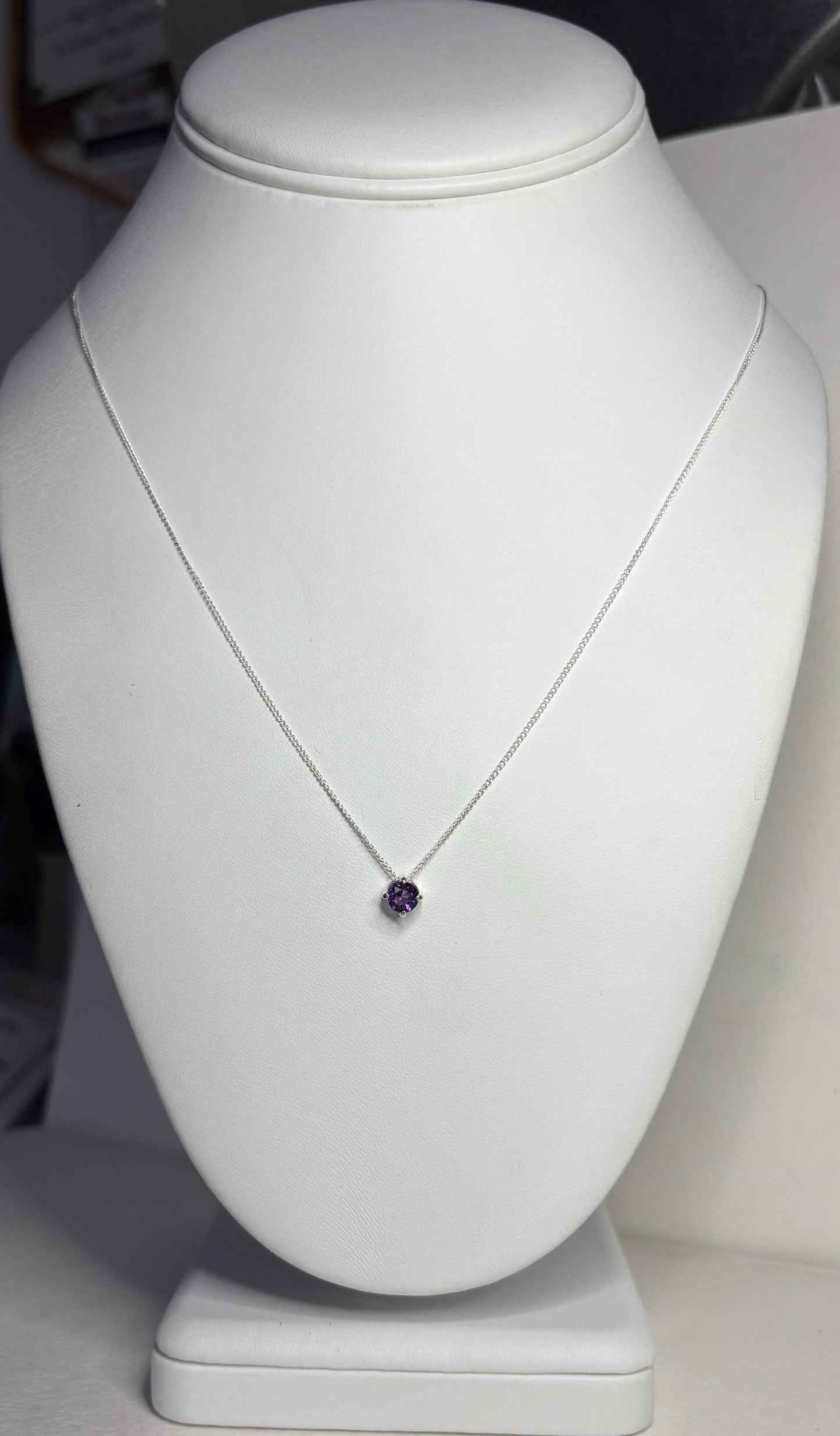 Four Peaks Amethyst from Arizona Solitaire Necklace Sterling Silver 5mm 20" - NewLifeJewelryVault