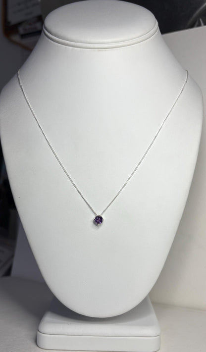 Four Peaks Amethyst from Arizona Solitaire Necklace Sterling Silver 5mm 20" - NewLifeJewelryVault