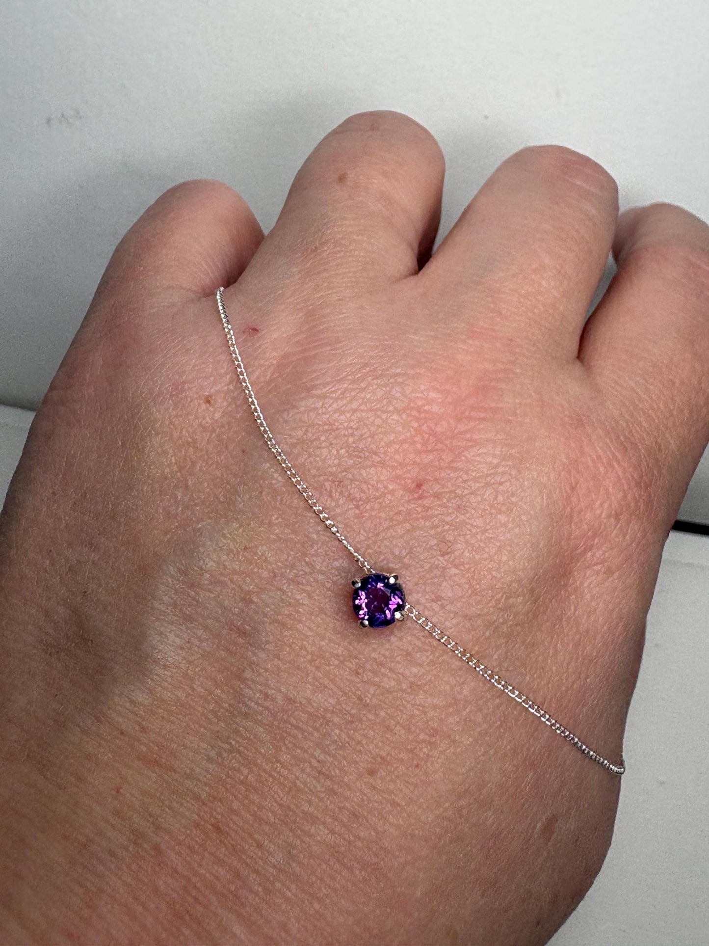 Four Peaks Amethyst from Arizona Solitaire Necklace Sterling Silver 5mm 20" - NewLifeJewelryVault