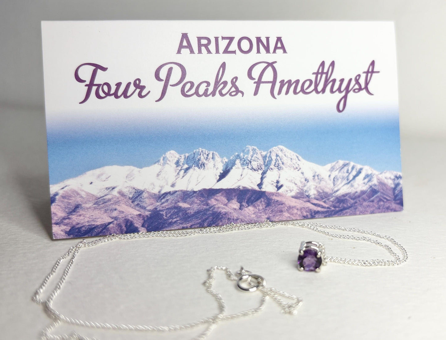 Four Peaks Amethyst from Arizona Solitaire Necklace Sterling Silver 5mm 20" - NewLifeJewelryVault
