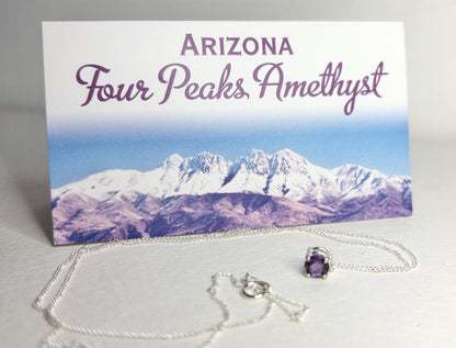Four Peaks Amethyst from Arizona Solitaire Necklace Sterling Silver 5mm 20" - NewLifeJewelryVault