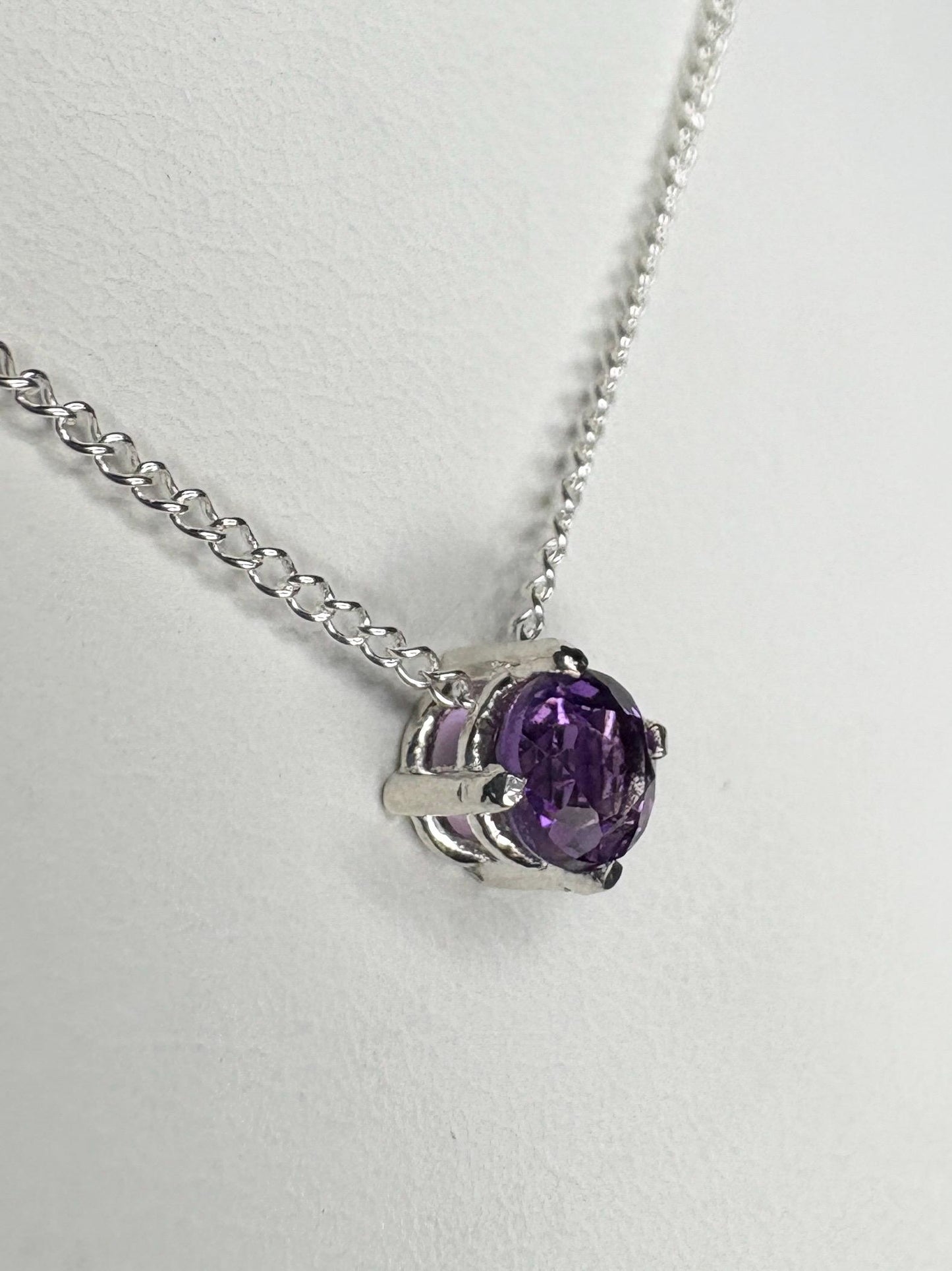 Four Peaks Amethyst from Arizona Solitaire Necklace Sterling Silver 4mm 18" - NewLifeJewelryVault