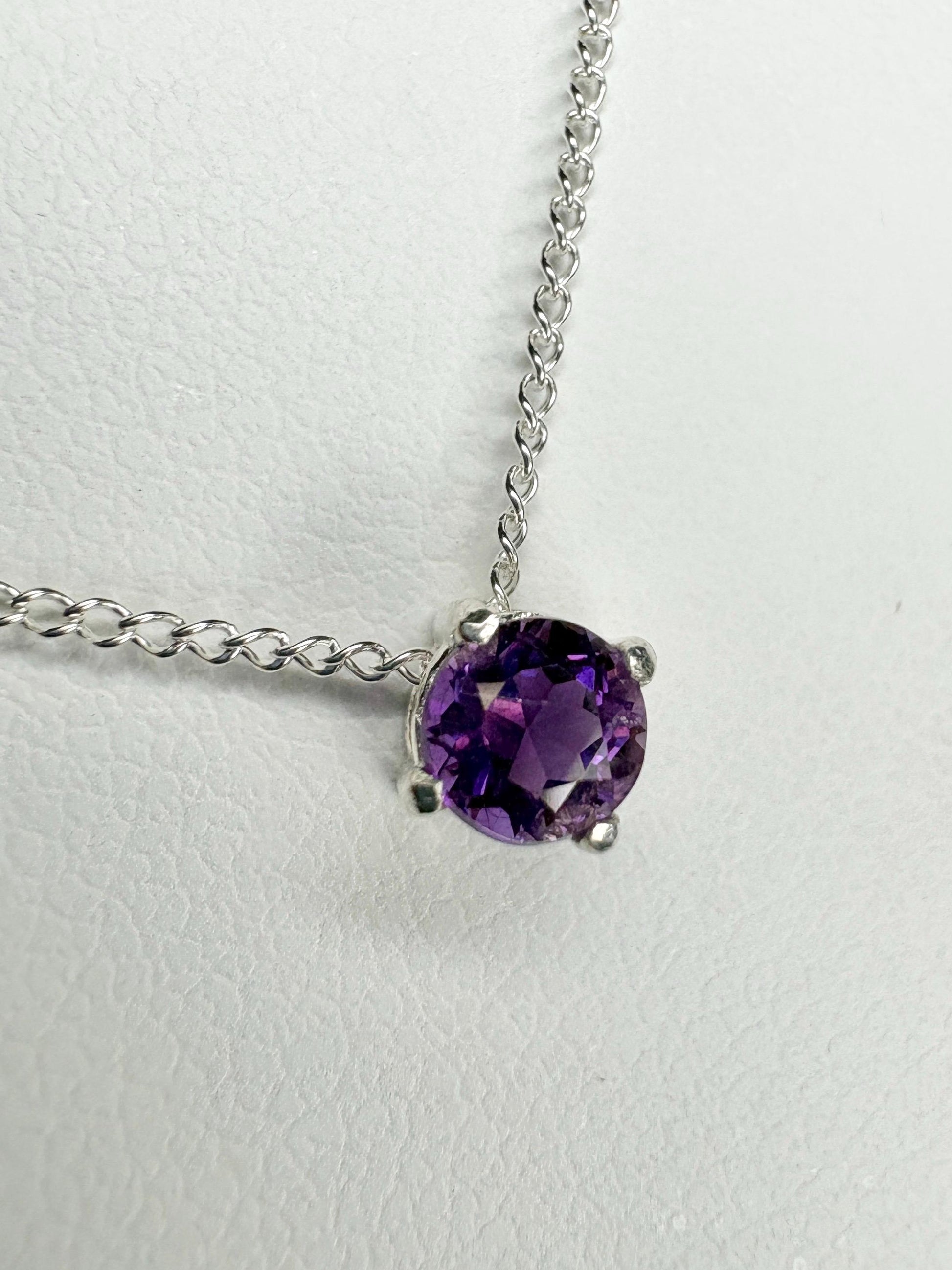 Four Peaks Amethyst from Arizona Solitaire Necklace Sterling Silver 4mm 18" - NewLifeJewelryVault