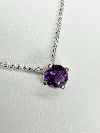 Four Peaks Amethyst from Arizona Solitaire Necklace Sterling Silver 4mm 18" - NewLifeJewelryVault