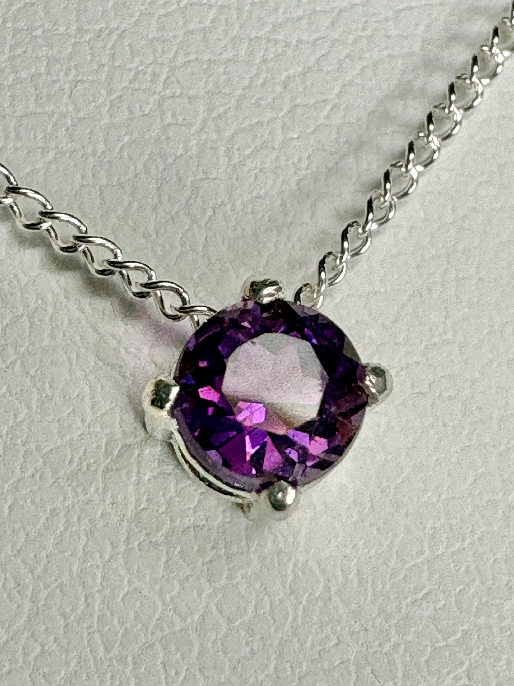 Four Peaks Amethyst from Arizona Solitaire Necklace Sterling Silver 4mm 18" - NewLifeJewelryVault