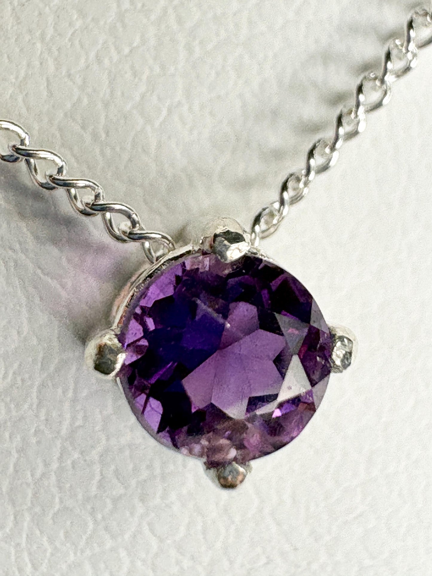 Four Peaks Amethyst from Arizona Solitaire Necklace Sterling Silver 4mm 18" - NewLifeJewelryVault