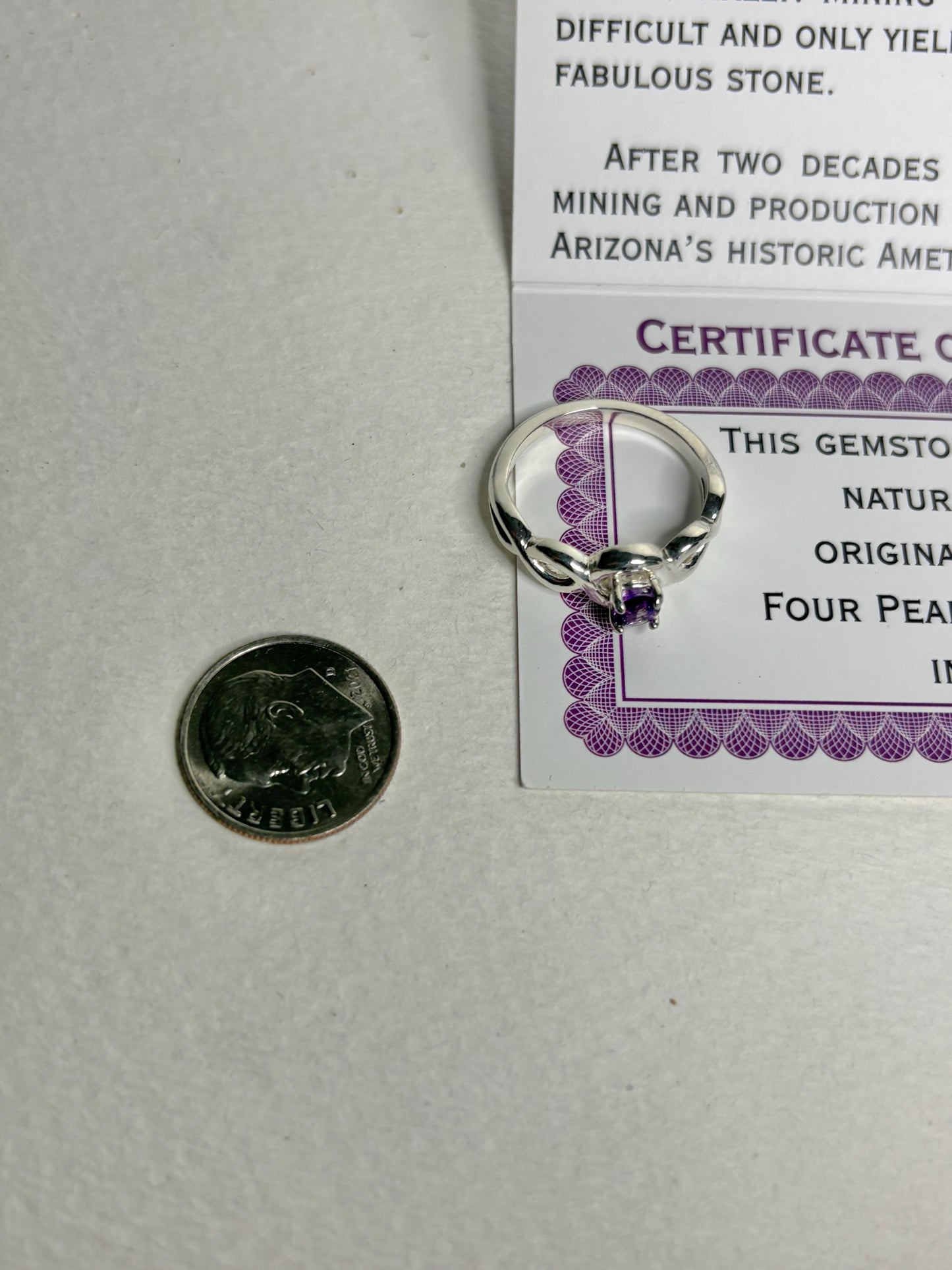 Arizona Amethyst Four Peaks Ribbon Twist Solitaire Ring Sterling Silver size 6.75 - NewLifeJewelryVault